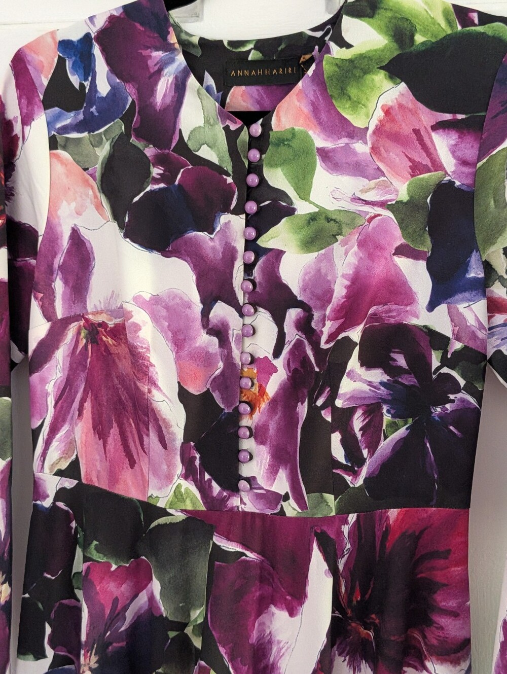 AnnahHariri Purple Watercolor Floral Maxi Dress Long Sleeve Size 6 - Picture 3 of 5